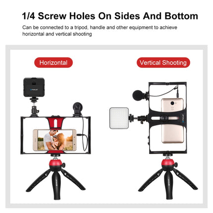 PULUZ 4 in 1 Vlogging Live Broadcast LED Selfie Fill Light Smartphone Video Rig Kits with Microphone + Tripod Mount + Cold Shoe Tripod Head for iPhone, Galaxy, Huawei, Xiaomi, HTC, LG, Google, and Other Smartphones, 4 in 1 Fill Light Rig Kit