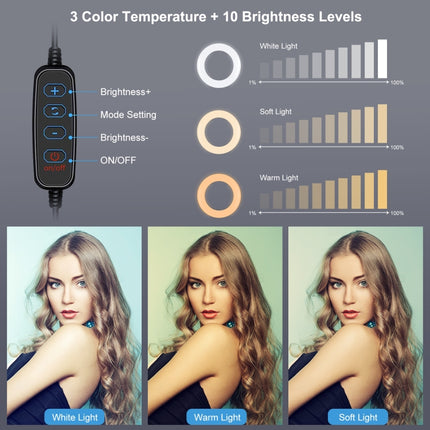 PULUZ 4.7 inch 12cm Ring Light Horizontal Dual Phone Brackets Desktop Holder Video Light Kits