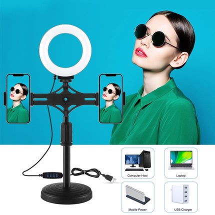 PULUZ 4.7 inch 12cm Ring Light Horizontal Dual Phone Brackets Desktop Holder Video Light Kits