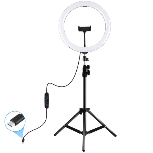 PULUZ 11.8 inch 30cm Light + 1.1m Tripod Mount Curved Surface Type-C 3 Modes Dimmable Dual Color Temperature LED Ring Vlogging Video Light  Live Broadcast Kits with Phone Clamp, Type-C 11.8 inch + 1.1m