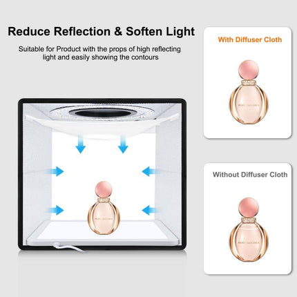 PULUZ 25cm Folding Portable High CRI Ring LED Photo Lighting Studio Tent Box + Shadowless Light Lamp Panel Pad with 12 Colors Backdrops, Size: 25cm x 25cm x 25cm, 25cm High CRI Box + Shadowless Light