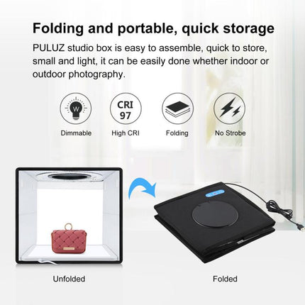 PULUZ 25cm Folding Portable High CRI Ring LED Photo Lighting Studio Tent Box + Shadowless Light Lamp Panel Pad with 12 Colors Backdrops, Size: 25cm x 25cm x 25cm, 25cm High CRI Box + Shadowless Light
