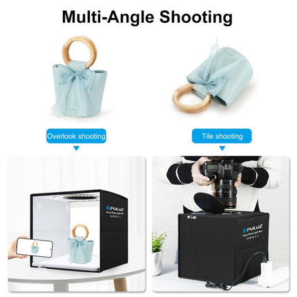 PULUZ 25cm Folding Portable High CRI Ring LED Photo Lighting Studio Tent Box + Shadowless Light Lamp Panel Pad with 12 Colors Backdrops, Size: 25cm x 25cm x 25cm, 25cm High CRI Box + Shadowless Light