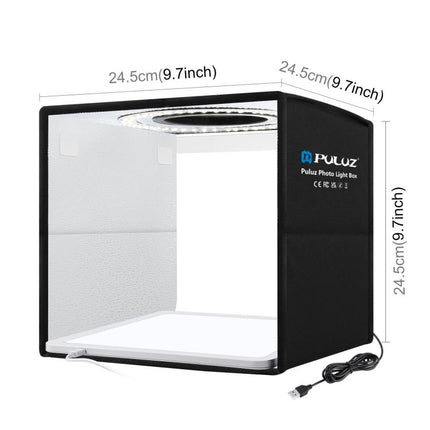 PULUZ 25cm Folding Portable High CRI Ring LED Photo Lighting Studio Tent Box + Shadowless Light Lamp Panel Pad with 12 Colors Backdrops, Size: 25cm x 25cm x 25cm, 25cm High CRI Box + Shadowless Light
