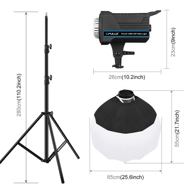 PULUZ 220V 120W Studio Video Light + 2.8m Light Holder + 65cm Foldable Lantern Softbox Photography Kit, 120W 2700K-6500K Light 2.8m Light Holder Kit EU Plug, 120W 2700K-6500K Light 2.8m Light Holder Kit UK Plug                                          ...