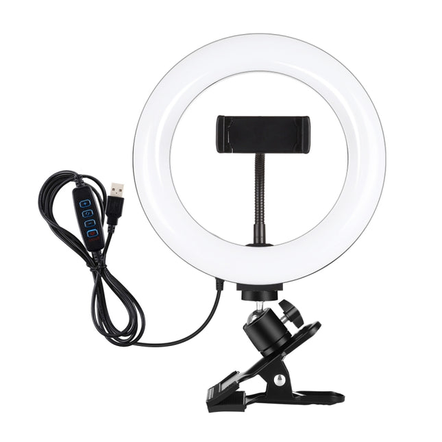 PULUZ 7.9 inch 20cm Ring Selfie Light + Monitor Clip 3 Modes USB Dimmable Dual Color Temperature LED Curved Vlogging Photography Video Lights Kits with Phone Clamp