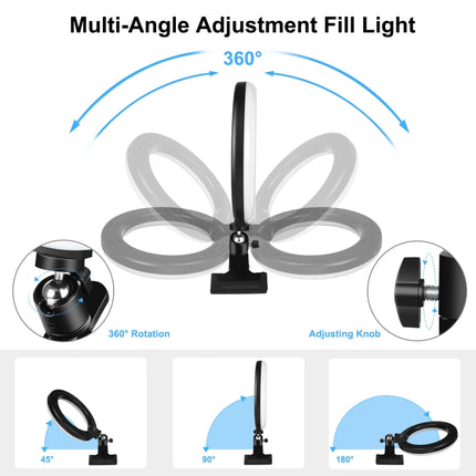 PULUZ 7.9 inch 20cm Ring Selfie Light + Monitor Clip 3 Modes USB Dimmable Dual Color Temperature LED Curved Vlogging Photography Video Lights Kits with Phone Clamp