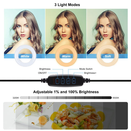 PULUZ 7.9 inch 20cm Ring Selfie Light + Monitor Clip 3 Modes USB Dimmable Dual Color Temperature LED Curved Vlogging Photography Video Lights Kits with Phone Clamp