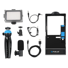 PULUZ 4 in 1 Bluetooth Handheld Vlogging Live Broadcast LED Selfie Light Smartphone Video Rig Kits with Microphone + Tripod Mount + Cold Shoe Tripod Head for iPhone, Galaxy, Huawei, Xiaomi, HTC, LG, Google, and Other Smartphones, 4 in 1 Bluetooth Rig