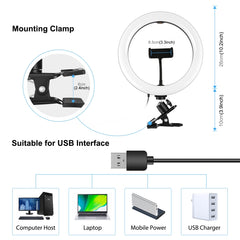 PULUZ 10.2 inch 26cm Ring Light + Monitor Clip USB 3 Modes Dimmable Dual Color Temperature LED Curved Diffuse Vlogging Selfie Beauty Photography Video Lights with Phone Clamp, 10.2 inch+Clip