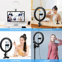 PULUZ 10.2 inch 26cm Ring Light + Monitor Clip USB 3 Modes Dimmable Dual Color Temperature LED Curved Diffuse Vlogging Selfie Beauty Photography Video Lights with Phone Clamp, 10.2 inch+Clip