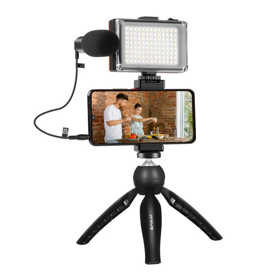 PULUZ Live Broadcast Smartphone Video Light Vlogger Kits mit Mikrofon + LED-Licht + Stativhalterung + Telefonklemmhalter, Mikrofon + LED + Stativ + Lampe