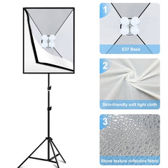 PULUZ Softbox Lighting Kit 2 PCS 50x70cm Professional Photo Studio Photography Light Equipment with 8 x E27 20W E27 Socket Bulb Photography Lighting Kit for Filming Portrait Shooting / Fashion Advertising Photography, 2 PCS 4 x Bulb Kit EU Plug