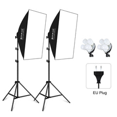 PULUZ Softbox Lighting Kit 2 PCS 50x70cm Professional Photo Studio Photography Light Equipment with 8 x E27 20W E27 Socket Bulb Photography Lighting Kit for Filming Portrait Shooting / Fashion Advertising Photography, 2 PCS 4 x Bulb Kit EU Plug