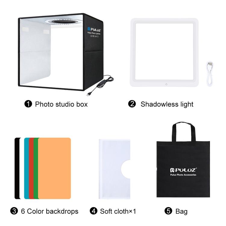 PULUZ 30 cm faltbares Ringlicht, Fotobeleuchtung, Studio-Shooting-Zeltbox mit schattenfreiem Lichtpanel, 30 cm Box + schattenfreies Licht