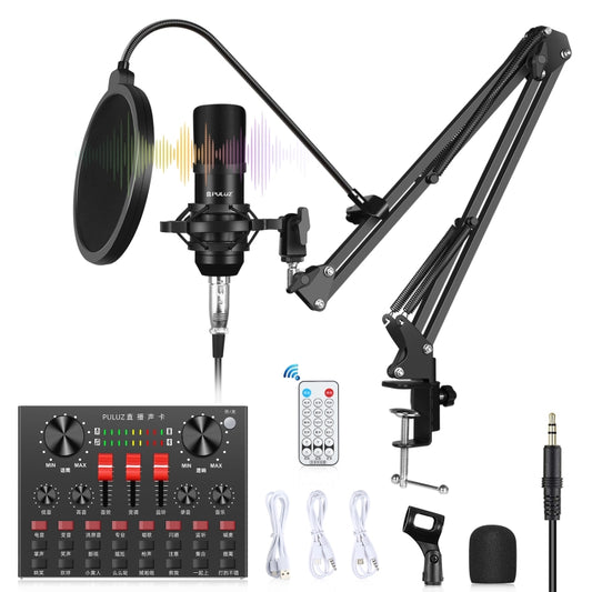 PULUZ Sound Card Live Broadcast Bluetooth Sound Mixer Studio Microphone Kits with Suspension Scissor Arm & Metal Shock Mount, Chinese Version, Sound Mixer+Microphone, Chinese Version