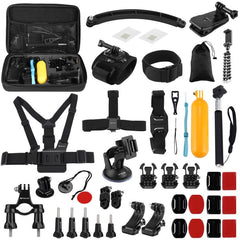 PULUZ 50 in 1 Accessories Total Ultimate Combo Kits with EVA Case (Chest Strap + Suction Cup Mount + 3-Way Pivot Arms + J-Hook Buckle + Wrist Strap + Helmet Strap + Extendable Monopod + Surface Mounts + Tripod Adapters + Storage Bag + Handlebar Mount) ...