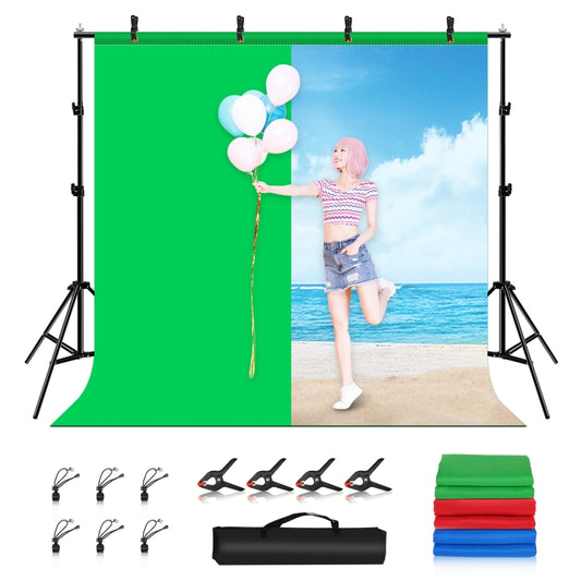 PULUZ 2x2m Photo Studio Background Support Stand Backdrop Crossbar Bracket Kit with Red / Blue / Green Backdrops, 2 x 2m(double stands), 2x3m (Double stands)