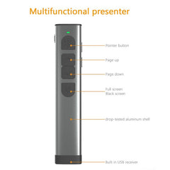 Doosl Dsit038 2.4GHz Wireless Presenter PowerPoint Clicker Representation Remote Control Green Laser Pointer, Control Distance: 100m, Green Laser