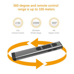 Doosl Dsit038 2.4GHz Wireless Presenter PowerPoint Clicker Representation Remote Control Green Laser Pointer, Control Distance: 100m, Green Laser