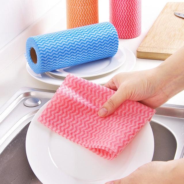 50 Sheets Non-Woven Disposable Washing Towels Dishcloth, Red, Green, Orange, Blue