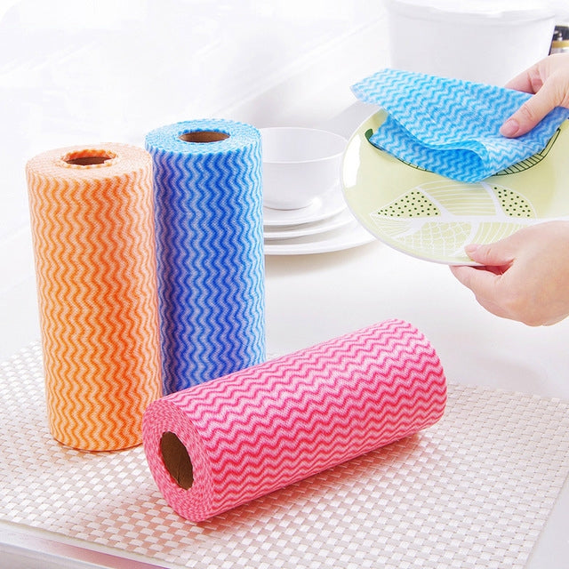 50 Sheets Non-Woven Disposable Washing Towels Dishcloth, Red, Green, Orange, Blue