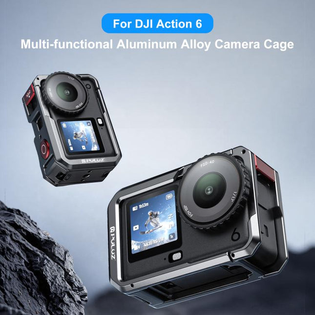 For DJI Osmo Action 6 PULUZ Metal Dual-Opening Camera Cage Expandable Frame with Silicone Lens Cap, Dual-Opening Cage