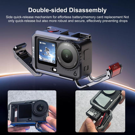 For DJI Osmo Action 6 PULUZ Metal Dual-Opening Camera Cage Expandable Frame with Silicone Lens Cap, Dual-Opening Cage