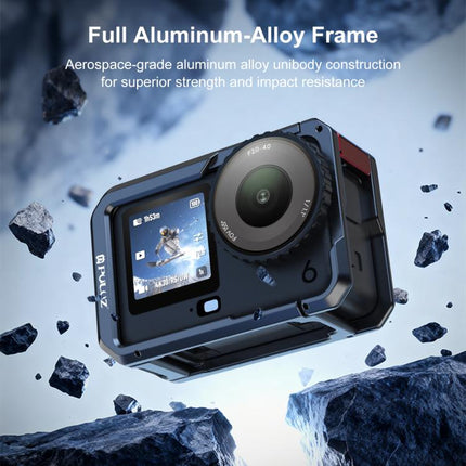 For DJI Osmo Action 6 PULUZ Metal Dual-Opening Camera Cage Expandable Frame with Silicone Lens Cap, Dual-Opening Cage