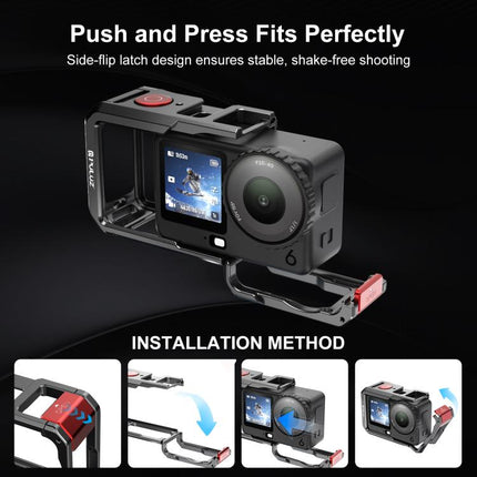For DJI Osmo Action 6 PULUZ Metal Dual-Opening Camera Cage Expandable Frame with Silicone Lens Cap, Dual-Opening Cage