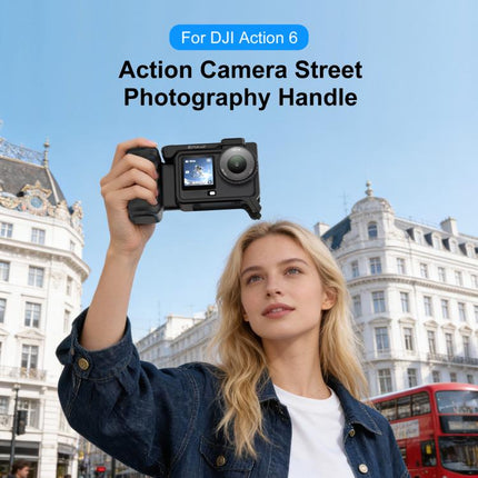 For DJI Osmo Action 6 PULUZ Street Photography Handle Ergonomic Hand Grip Cage Frame with Cold Shoe, Street Photography Handle