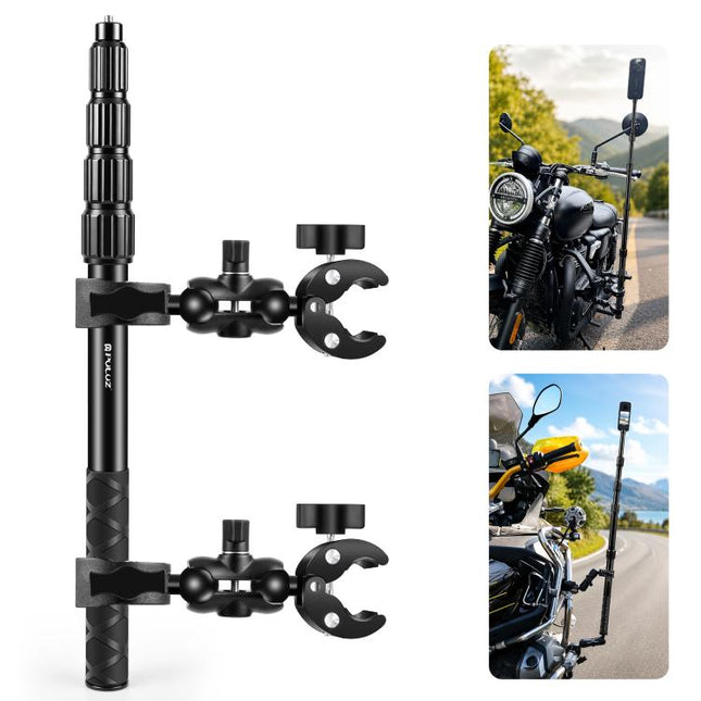 PULUZ Cycling Quick Release Bracket with 150cm Locking Selfie Stick Set, 2 x Dual-heads Crabs Clamps Handlebar Fixed Mount, Locking Selfie Stick
