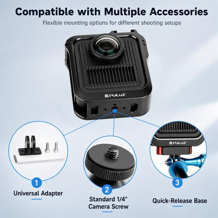 For GoPro MAX2 PULUZ Metal Camera Cage Frame with Cold Shoe & Adapter, Metal Camera Cage