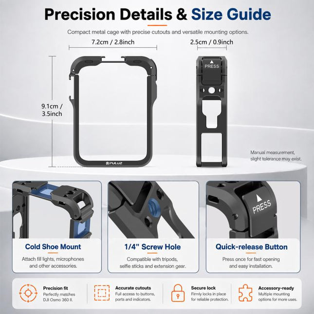 For DJI Osmo 360 II PULUZ Aluminum Alloy Protective Cage Expansion Frame with Lens Cover, For DJI Osmo 360 II / 360 Protective Cage