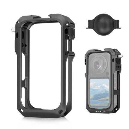 For Insta360 X6 PULUZ Metal Protective Cage Rig Housing Frame with Lens Cover, Support X6 Rechargeable Remote Selfie Stick