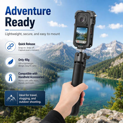 For Insta360 X6 PULUZ Metal Protective Cage Rig Housing Frame with Lens Cover, Support X6 Rechargeable Remote Selfie Stick
