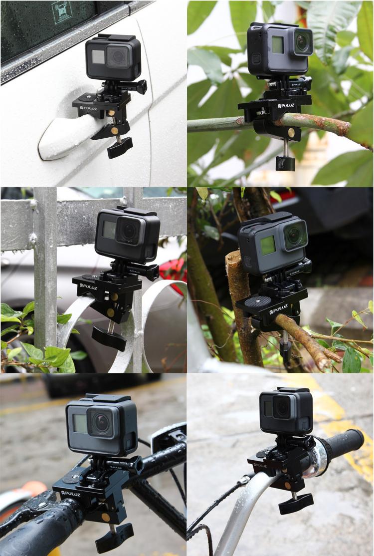 Abrazadera de fijación universal de aleación de aluminio PULUZ para GoPro, Insta360, DJI y otras cámaras de acción, soporte de abrazadera de fijación