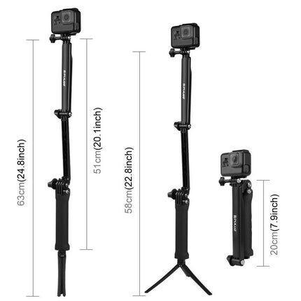 PULUZ 3-Way Grip Foldable Tripod Selfie-stick Extension Monopod for GoPro, Insta360 ONE R, DJI Osmo Action and Other Action Cameras, Length: 20-58cm