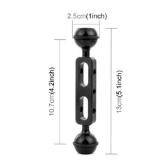 PULUZ 5.1 inch 13cm Aluminum Alloy Dual Balls Arm, Ball Diameter: 25mm, 5.1 inch (Black), 5.1 inch (Blue), 5.1 inch (Red)