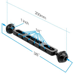 PULUZ 7,87 Zoll 20 cm Aluminiumlegierung Doppelkugelarm für Unterwasser-Taschenlampe/Videoleuchte, Kugeldurchmesser: 2,54 cm, 7,87 Zoll (Schwarz), 7,87 Zoll (Blau), 7,87 Zoll (Rot)