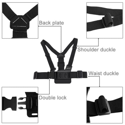 PULUZ Adjustable Body Mount Belt Chest Strap with J Hook Mount & Long Screw for GoPro, Insta360, DJI and Other Action Cameras
