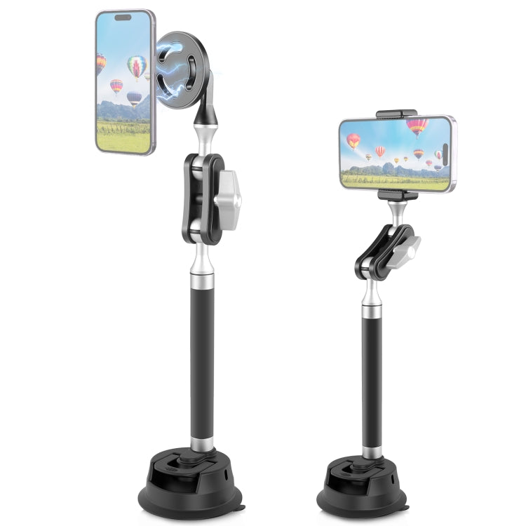 PULUZ Car Suction Cup Arm Mount Phone Tablet Magnetic Holder with Phone Clamp