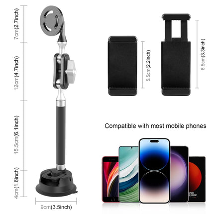 PULUZ Car Suction Cup Arm Mount Phone Tablet Magnetic Holder with Phone Clamp