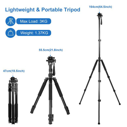 PULUZ 1.6m Reverse-Folding Professional Video Tripod with Fluid Drag Head, 1.6m Reverse-Folding