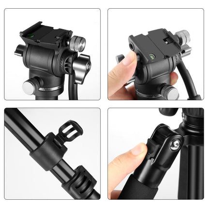 PULUZ 1.6m Reverse-Folding Professional Video Tripod with Fluid Drag Head, 1.6m Reverse-Folding