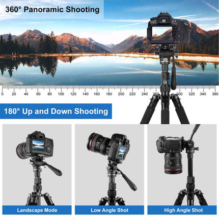 PULUZ 1.6m Reverse-Folding Professional Video Tripod with Fluid Drag Head, 1.6m Reverse-Folding