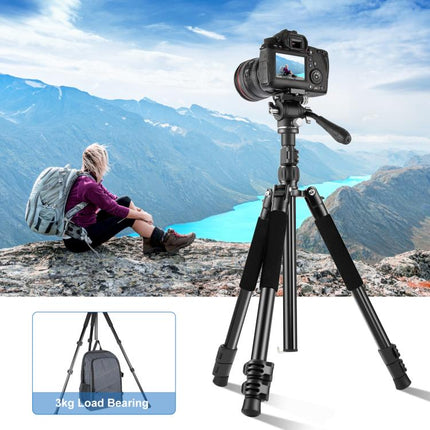 PULUZ 1.6m Reverse-Folding Professional Video Tripod with Fluid Drag Head, 1.6m Reverse-Folding