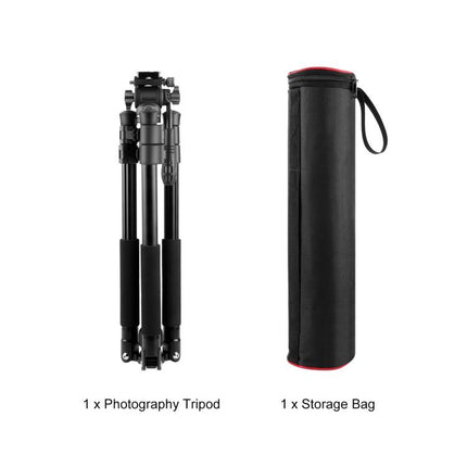 PULUZ 1.6m Reverse-Folding Professional Video Tripod with Fluid Drag Head, 1.6m Reverse-Folding