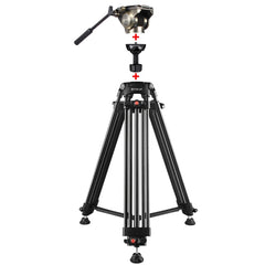 PULUZ 3 in 1 (Tripod + Bowl Adapter + Fluid Drag Head) Heavy Duty Video Camcorder Aluminum Alloy Tripod Mount Kit for DSLR / SLR Camera, Adjustable Height: 62-152cm, Tripod + Bowl + Black Fluid Head, Tripod + Bowl + Gold Fluid Head