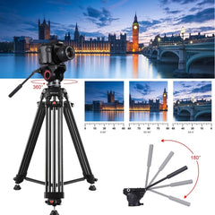 PULUZ 3 in 1 (Tripod + Bowl Adapter + Fluid Drag Head) Heavy Duty Video Camcorder Aluminum Alloy Tripod Mount Kit for DSLR / SLR Camera, Adjustable Height: 62-152cm, Tripod + Bowl + Black Fluid Head, Tripod + Bowl + Gold Fluid Head